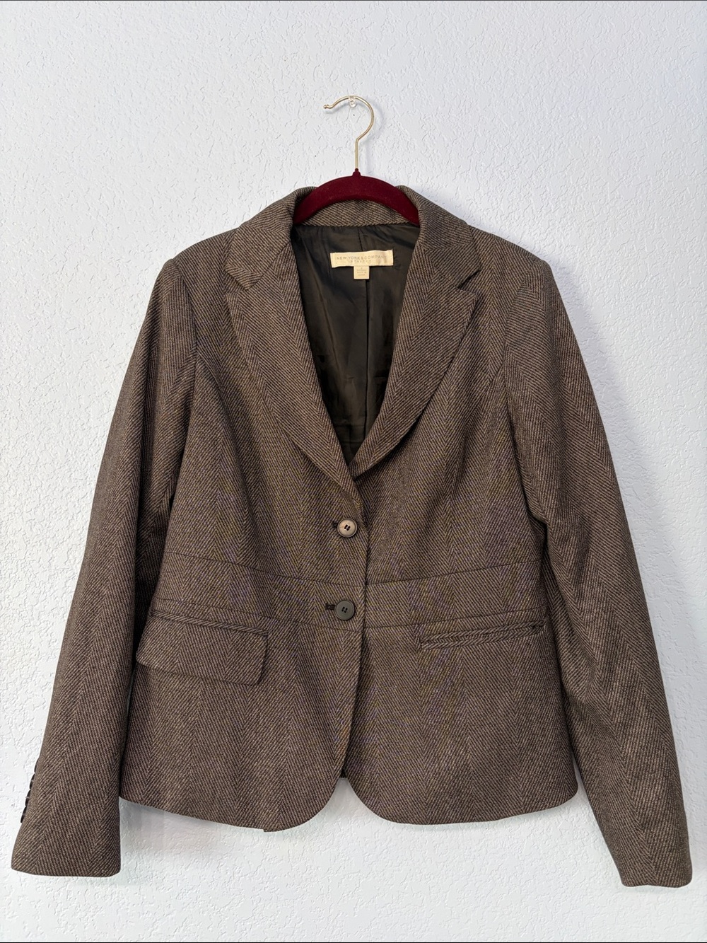 New York & Company Gray Herringbone Women's Blazer Jacket Size 8